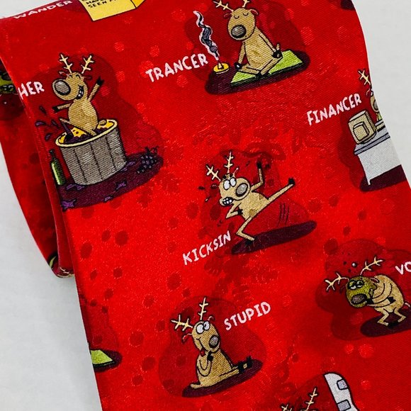 Christmas Tie Red Santa's Reindeers 58 inches - Picture 2 of 5